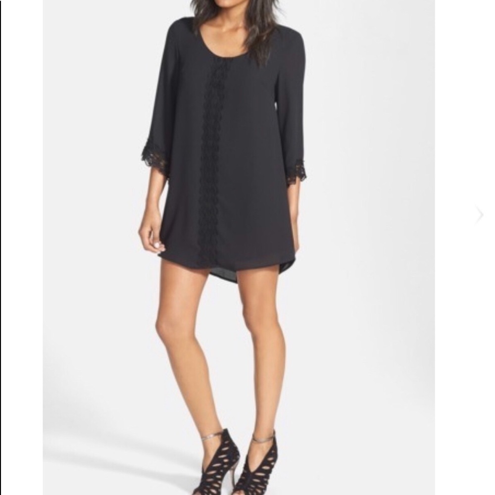 Astr Lace Panel Trim Shift Chiffon Dress Sz Sm